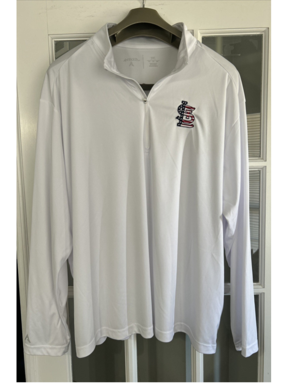 St. Louis Cardinals Men’s 3XL Antigua Patriotic Tribute 1/4 Zip Pullover White
